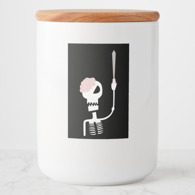 Halloween-Skelett mit Schwert Lebensmitteletikett (Vorderseite)
