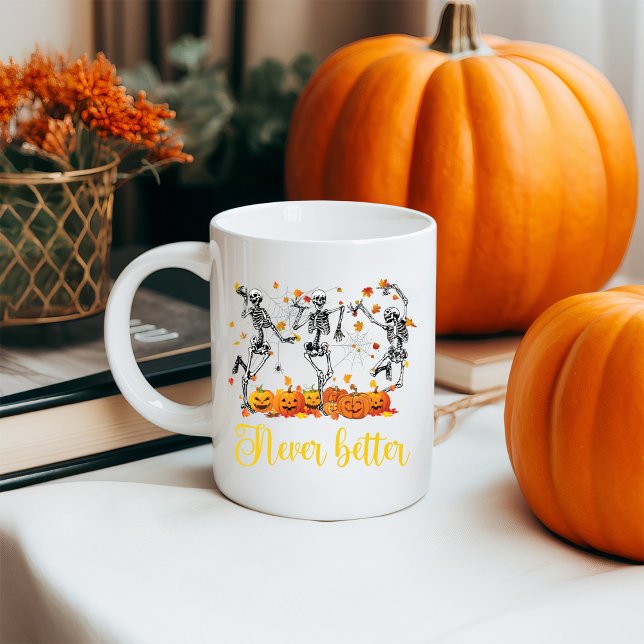 Halloween Skelett nie besser tanzen Kürbis Kaffeetasse (Von Creator hochgeladen)
