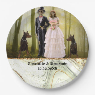 Halloween-Skelett-Paar Gothic-Hochzeit Papier Plat Pappteller