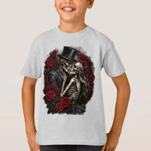 Halloween-Skelett-Paar-Gotische Rosen Kinder T-Shirt