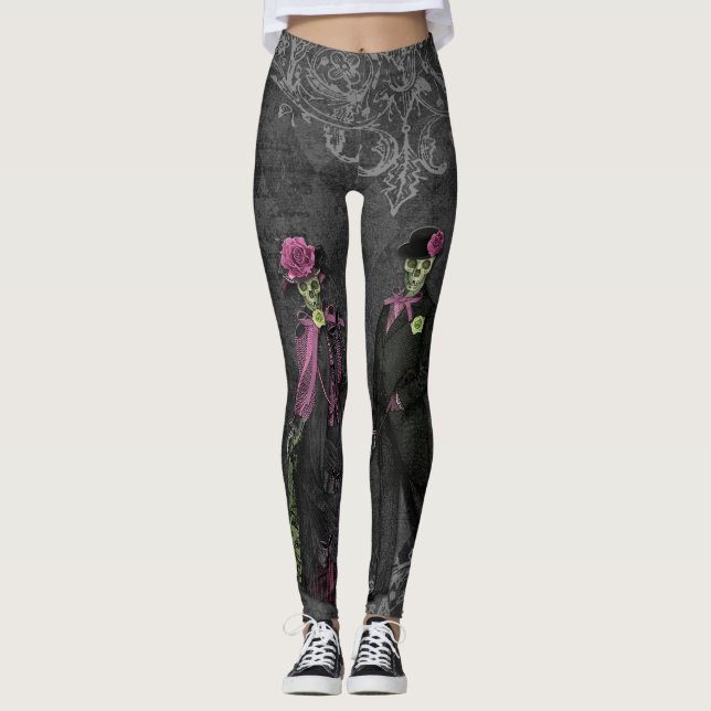 Halloween-Skelett-Paare Leggings (Vorderseite)