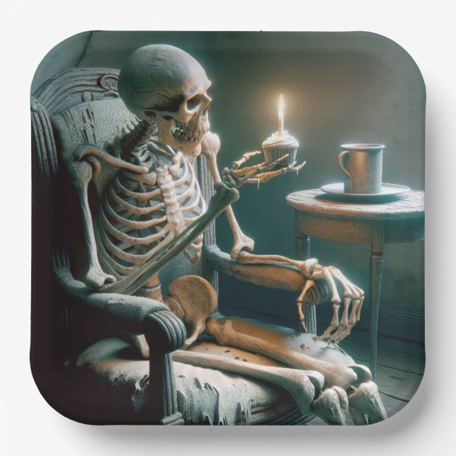 Halloween-Skelett Pappteller (Vorderseite)