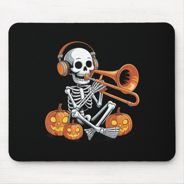 Halloween-Skelett-Posaune-Posaunist  Mousepad (Vorne)