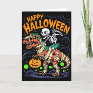 Halloween-Skelett reitet Mumie T-Rex Dinosaurier S Karte