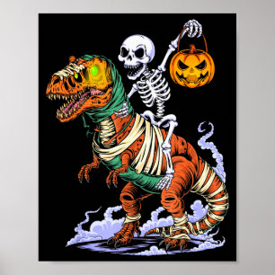 Halloween-Skelett reitet Mumie T-Rex-Dinosaurier S Poster
