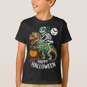 Halloween-Skelett reitet Mumie T-Rex Dinosaurier S T-Shirt