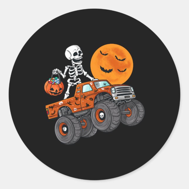 Halloween Skelett Reitmonster Truck Kleinkind Bo Runder Aufkleber (Vorderseite)