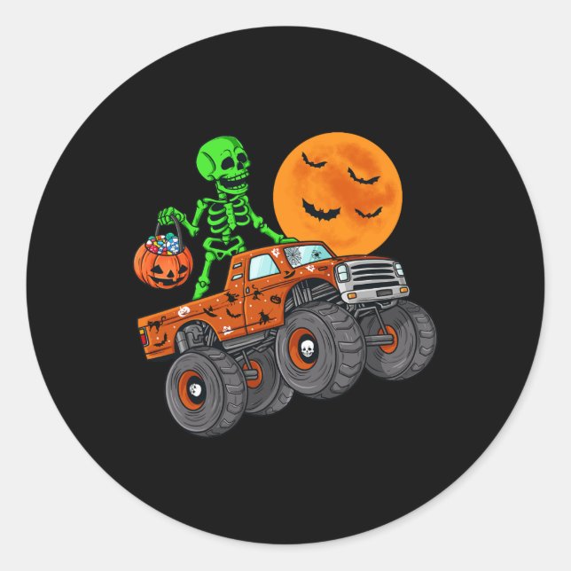 Halloween Skelett Reitmonster Truck Kleinkind Bo Runder Aufkleber (Vorderseite)