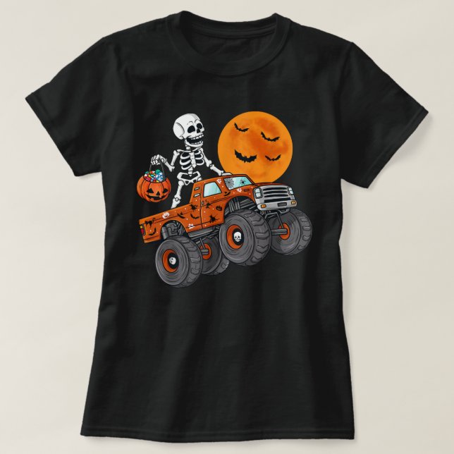 Halloween Skelett Reitmonster Truck Kleinkind Bo T-Shirt (Design vorne)
