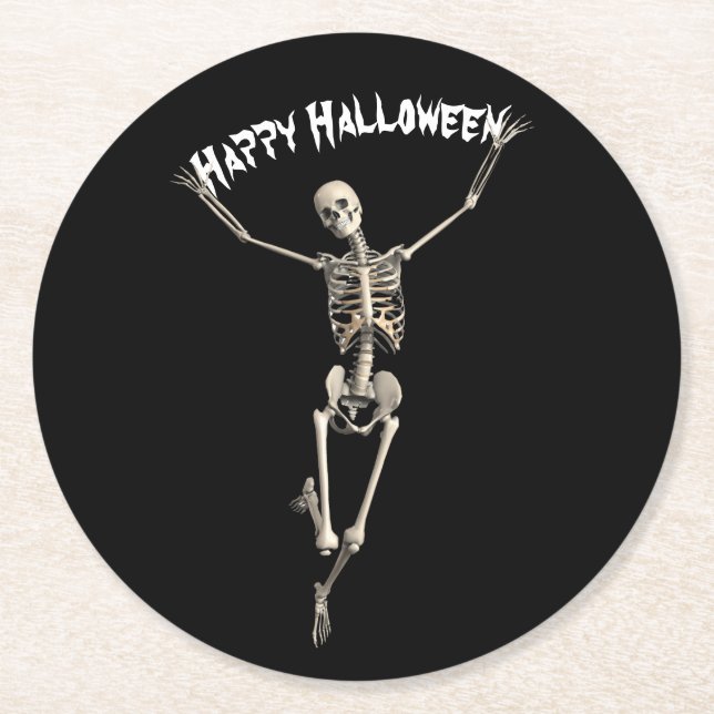 Halloween-Skelett Runder Pappuntersetzer (Vorderseite)