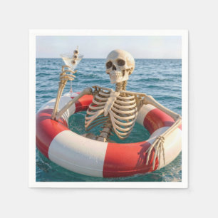 Halloween-Skelett schwebt in einem Rettungsring  Serviette