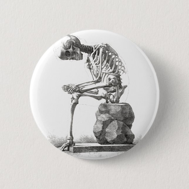Halloween Skelett Sitting Anatomie Button (Vorderseite)