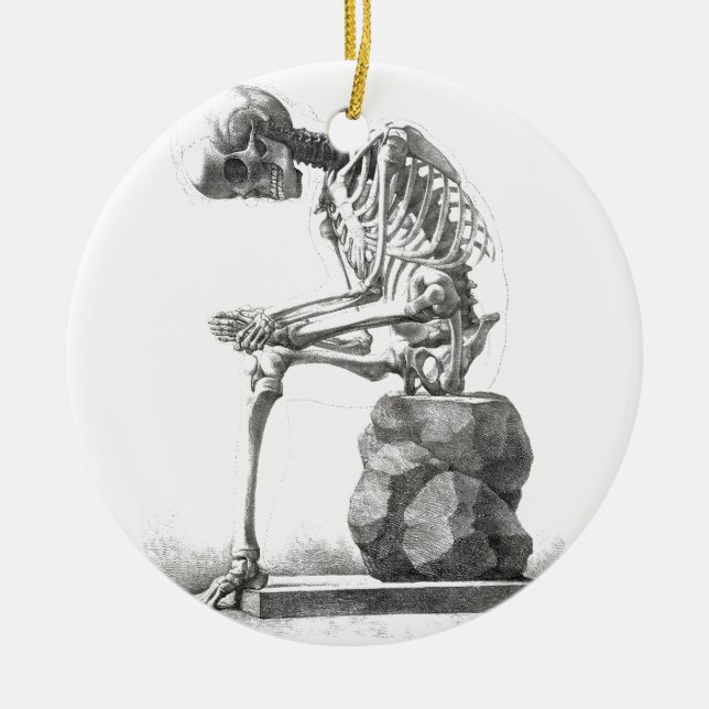 Halloween Skelett Sitting Anatomie Keramik Ornament (Vorne)