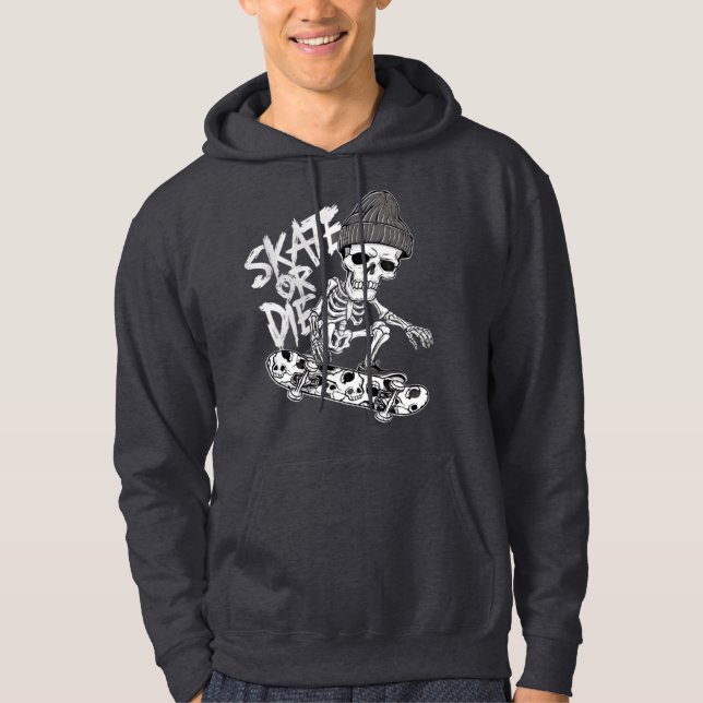Halloween Skelett Skateboarder Art: Stilvoll Hoodie (Vorderseite)