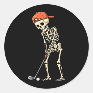 Halloween-Skelett spielt Golf lustiger Golfer Jung Runder Aufkleber