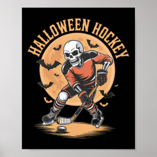 Halloween-Skelett spielt Hockey Vintage-Skelett Poster