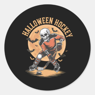 Halloween-Skelett spielt Hockey Vintage-Skelett Runder Aufkleber