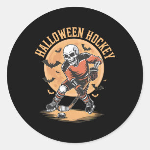 Halloween-Skelett spielt Hockey Vintage-Skelett Runder Aufkleber
