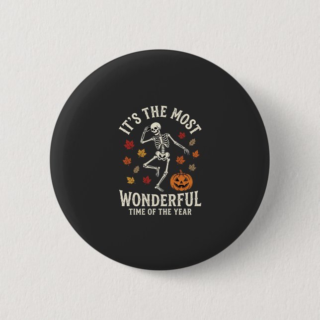 Halloween-Skelett-Tanz-Kürbis-Herbst Button (Vorderseite)