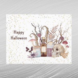 Halloween-Skelett-Tinkturen Pilze Floral Feiertagspostkarte