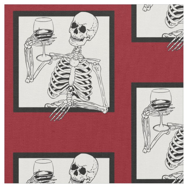 halloween skelett trinkt weinskull witzig stoff (Nahaufnahme)