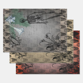 Halloween Skelett und White Calla Lilies Ephemera Geschenkpapier Set