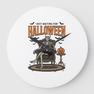 Halloween-Skelett wartet einfach Funny Vintage_1 Große Wanduhr