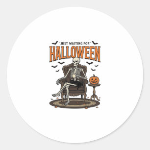 Halloween-Skelett wartet einfach Funny Vintage_1 Runder Aufkleber