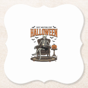 Halloween-Skelett wartet einfach Funny Vintage_1 Untersetzer