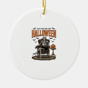 Halloween-Skelett wartet einfach Lustig Vintage_1 Keramik Ornament