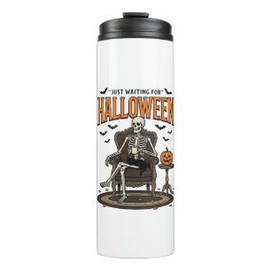 Halloween-Skelett wartet einfach nur lustig Vintag Thermosbecher