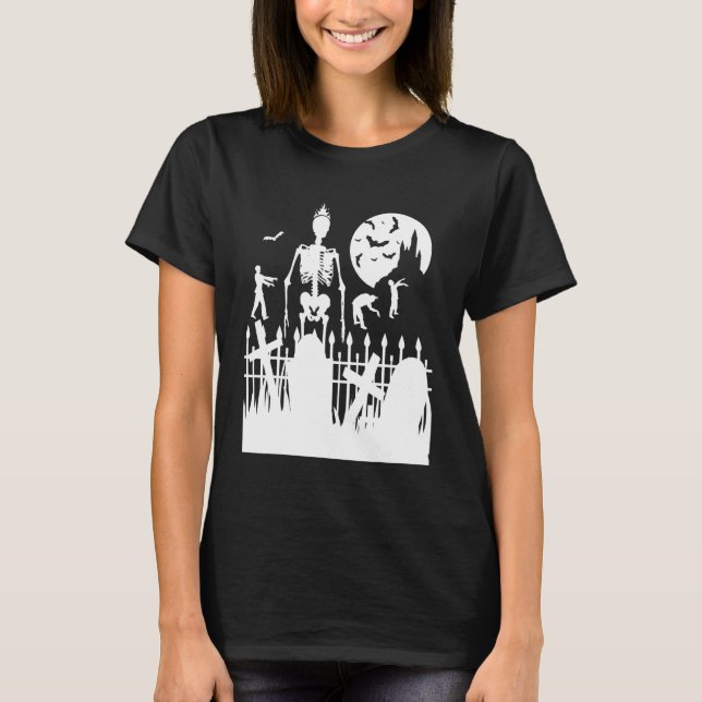 Halloween-Skelett-Zombie-Friedhof-Streich oder Süß T-Shirt (Vorderseite)