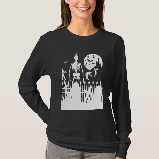 Halloween-Skelett-Zombie-Friedhof-Streich oder Süß T-Shirt (Vorderseite)