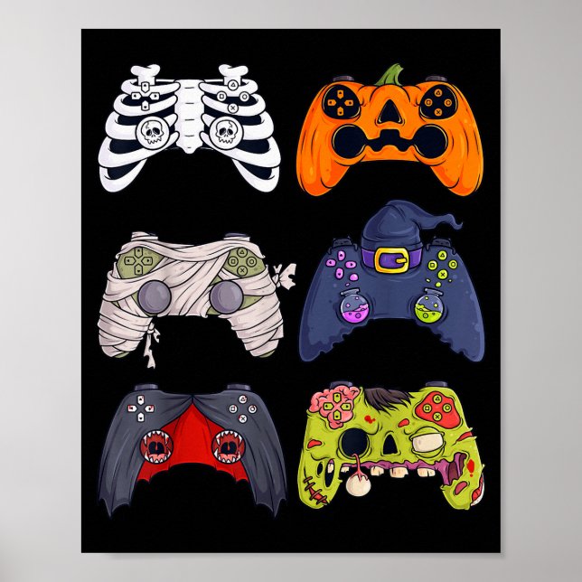 Halloween-Skelett-Zombie-Gaming-Controller-Mumie Poster (Vorne)