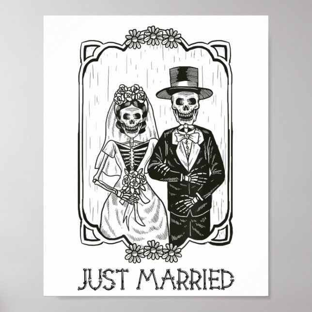 Halloween Skelette Braut und Groom nur verheiratet Poster (Vorne)