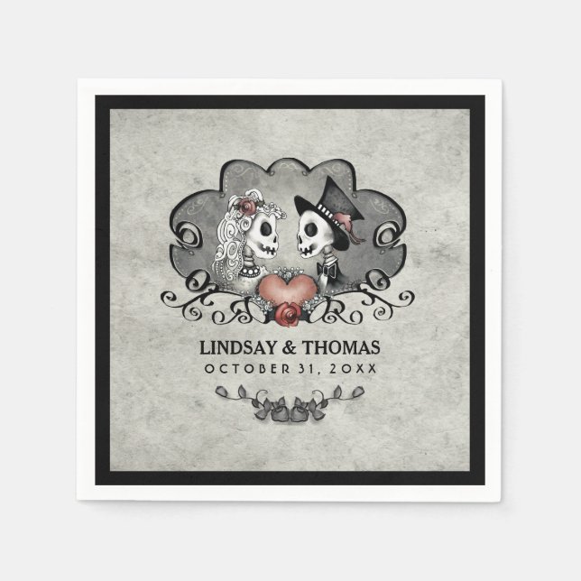 Halloween-Skelette & -Heart-Hochzeit Serviette (Vorderseite)
