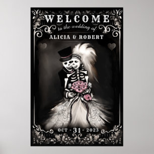 Halloween Skelette Rosa Blumenzehen Poster