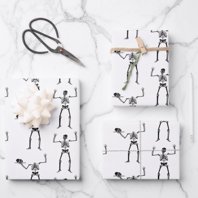 Halloween Skelette, Trick oder Treat, Boo Geschenkpapier Set (Vorderseite)