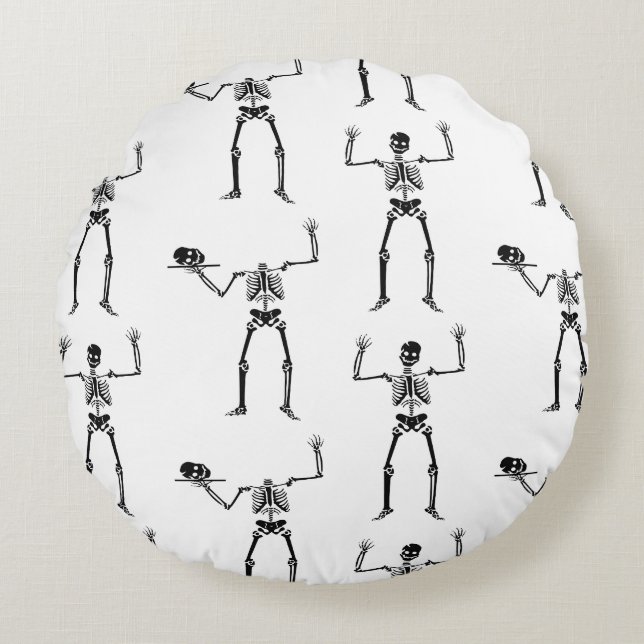 Halloween Skelette, Trick oder Treat, Boo Rundes Kissen (Vorderseite)