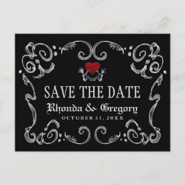 Halloween Skelette und Herzharmonie Save the Date Ankündigungspostkarte