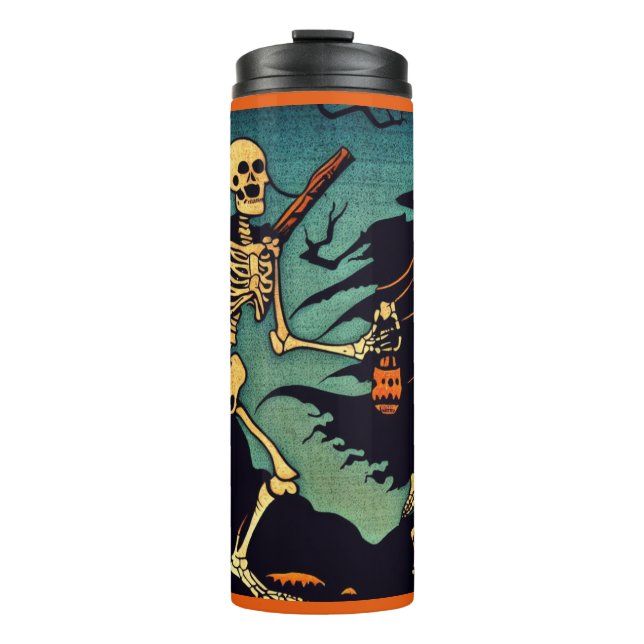 Halloween - Skelette Woodcut 2 Thermosbecher (Vorderseite)