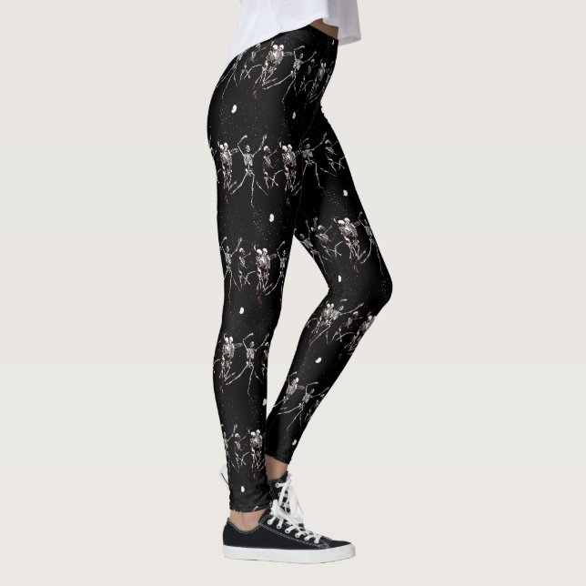 Halloween Skelettentanz Schwarzer Glückspilz Leggings (Rechts)