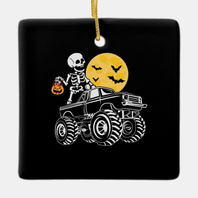 Halloween Skeletter Reitwagen Geburtstag Keramikornament (Vorderseite)