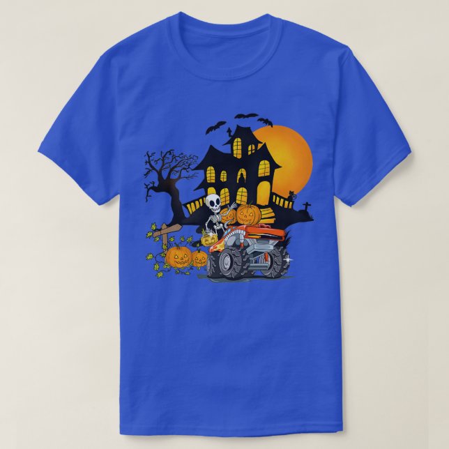 Halloween Skeletter Riding Monster Truck Pumpkin B T-Shirt (Design vorne)