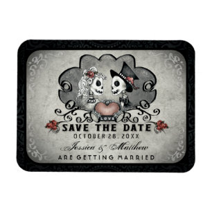 Halloween Skeletts Black Gray & Red Heart Magnet
