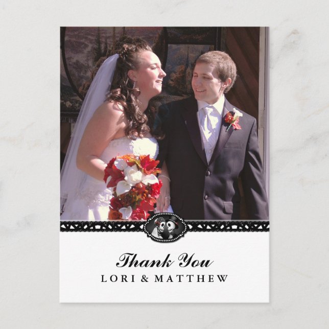 Halloween Skeletts Schwarz-weißes Foto Vielen Dank Postkarte (Vorderseite)