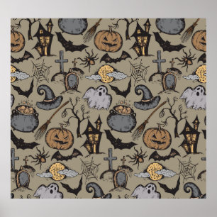 Halloween-Sketch: Vintag nahtlos Poster