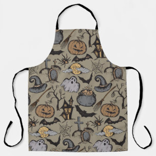 Halloween-Skizze: Nahtloses Vintage-Muster Schürze