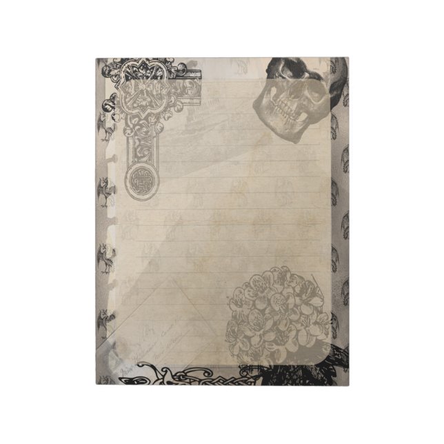 Halloween Skull and Black Hydrangea Blume Notizblock (Rotiert)