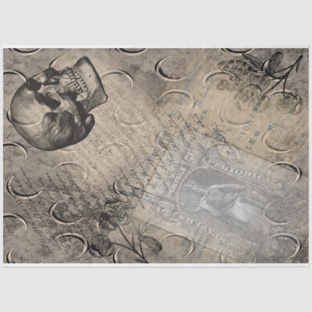 Halloween Skull and Moon Pattern Briefmarke Epheme Seidenpapier (Vorderseite)